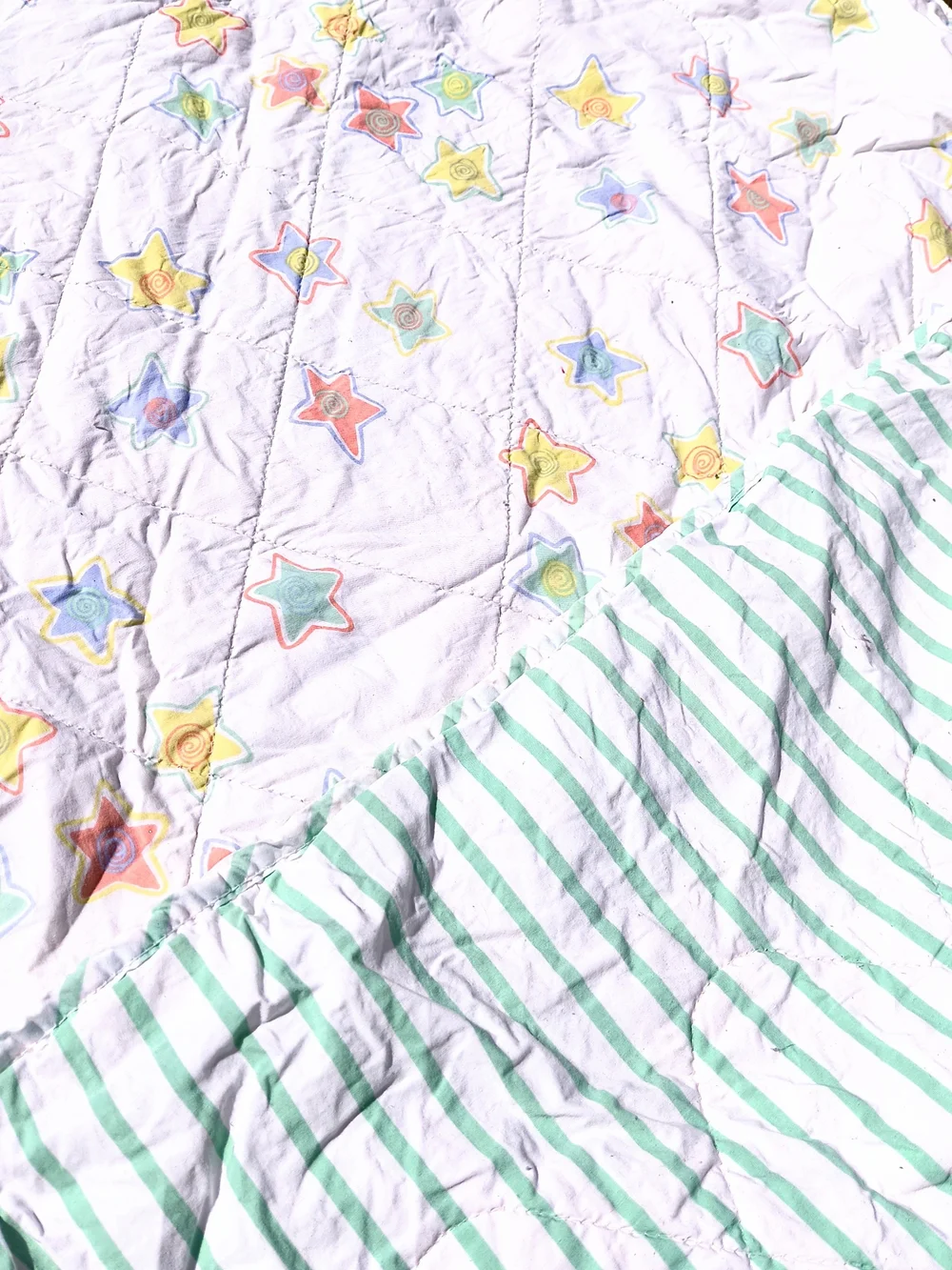 Vintage Y2K whimsy reversible gender neutral pastel spiral Star baby crib Quilt